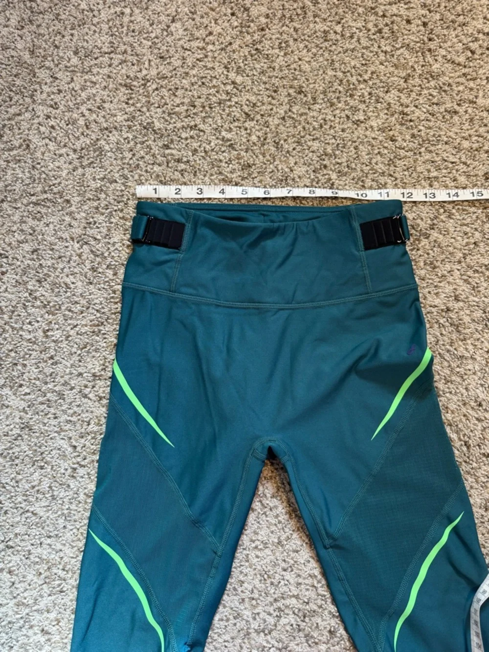 Fanka Body Sculpt Mesh Leggings Teal with Neon Green Accents - M - Picture 4 of 5